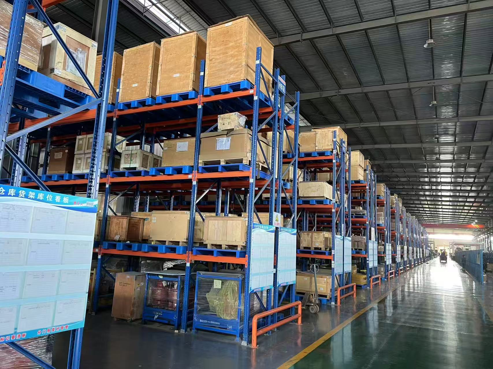 Factory warehouse with packed equipment components