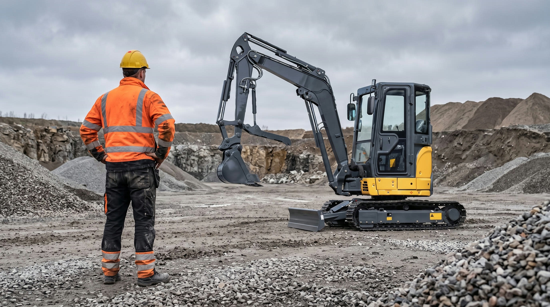 TOUGHNEER excavator and operator at quarry site