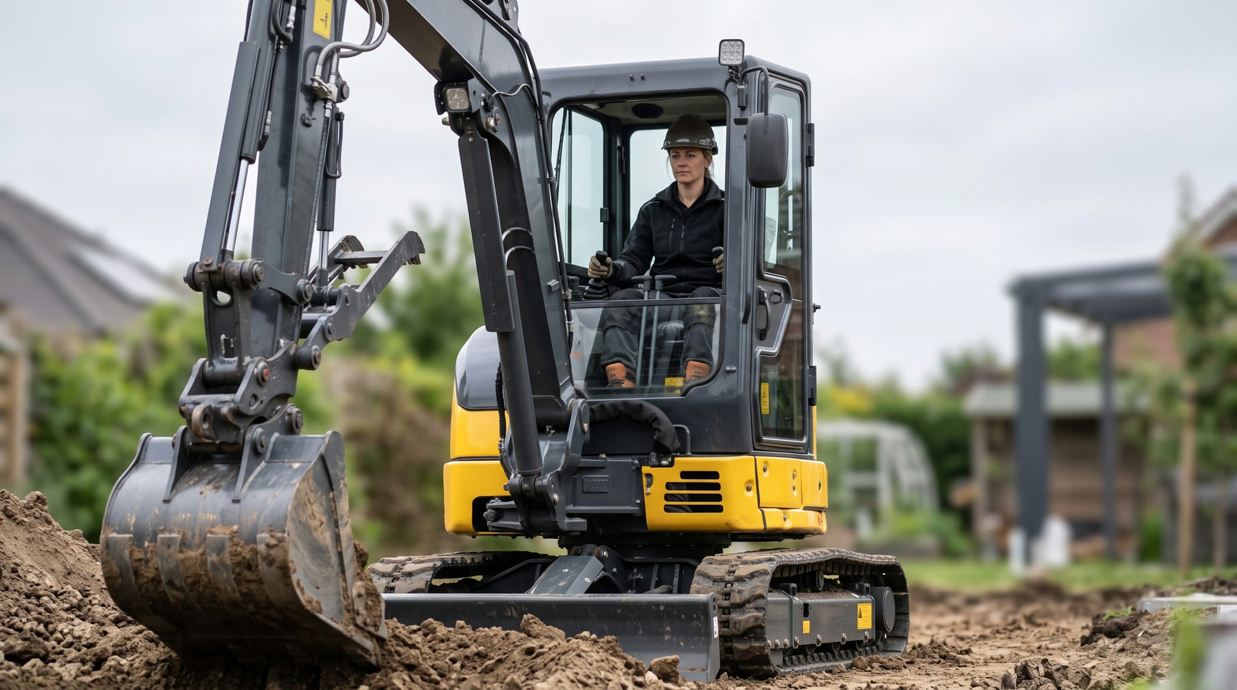 TOUGHNEER excavator digging with an operator in the cab