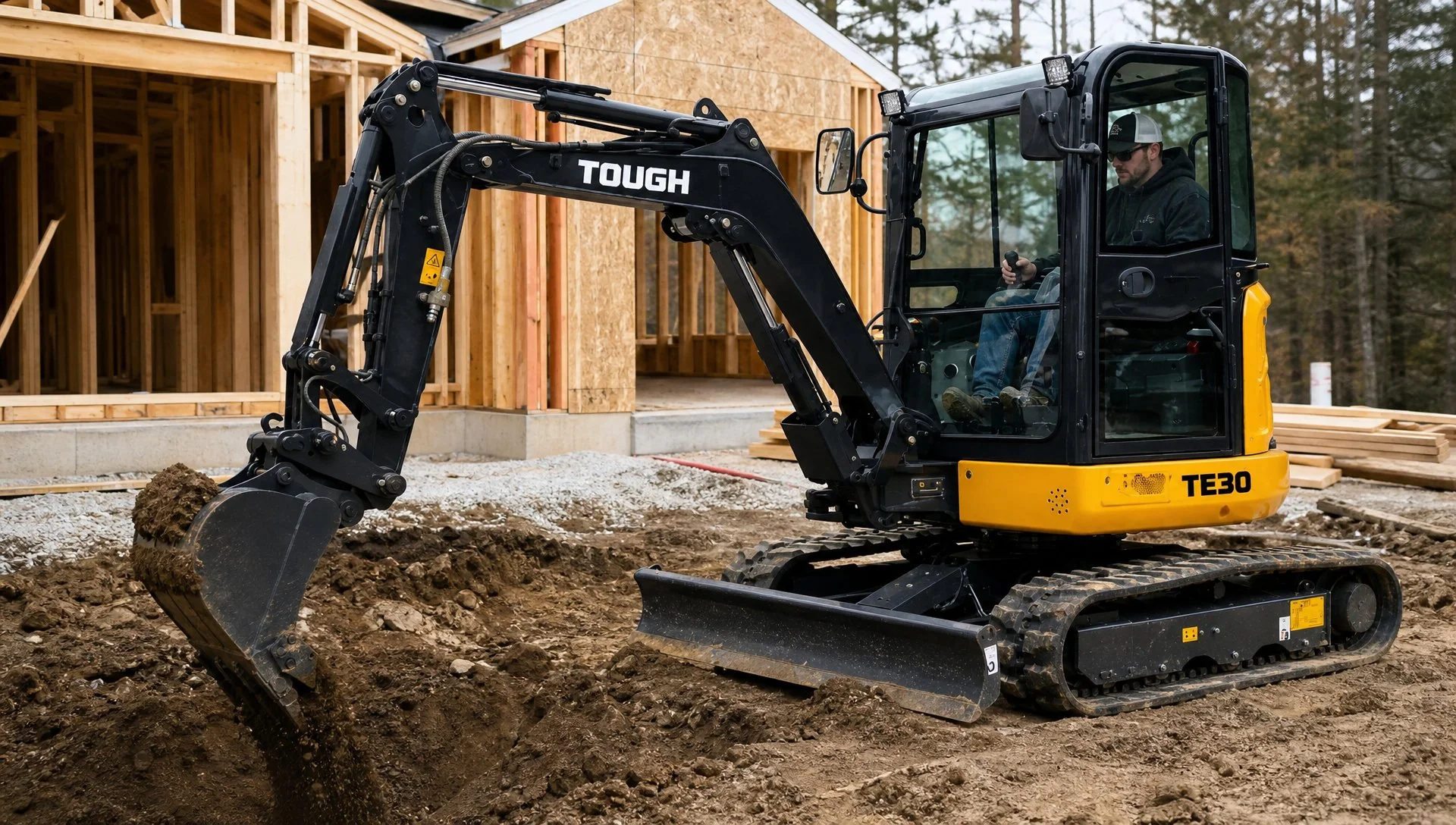 TOUGH compact excavator working at a residential construction site